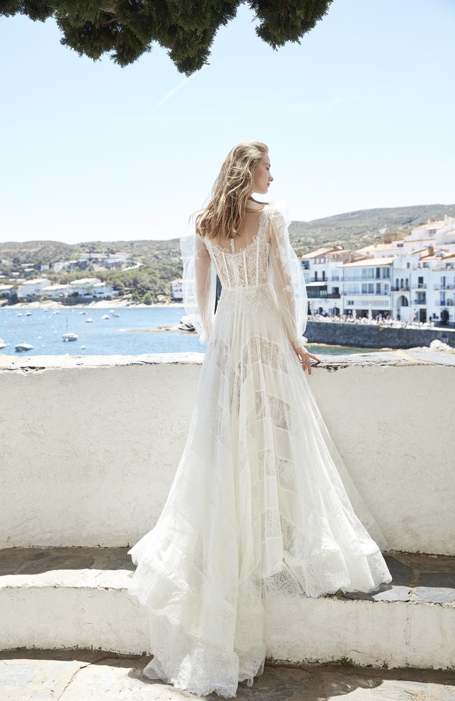 vestido de novia manga larga transparente 