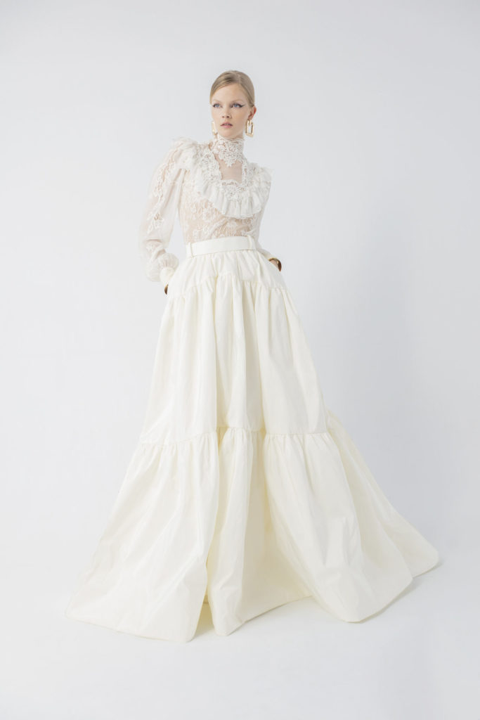 Yolancris' two piece, victorian style bridal top and skirt.